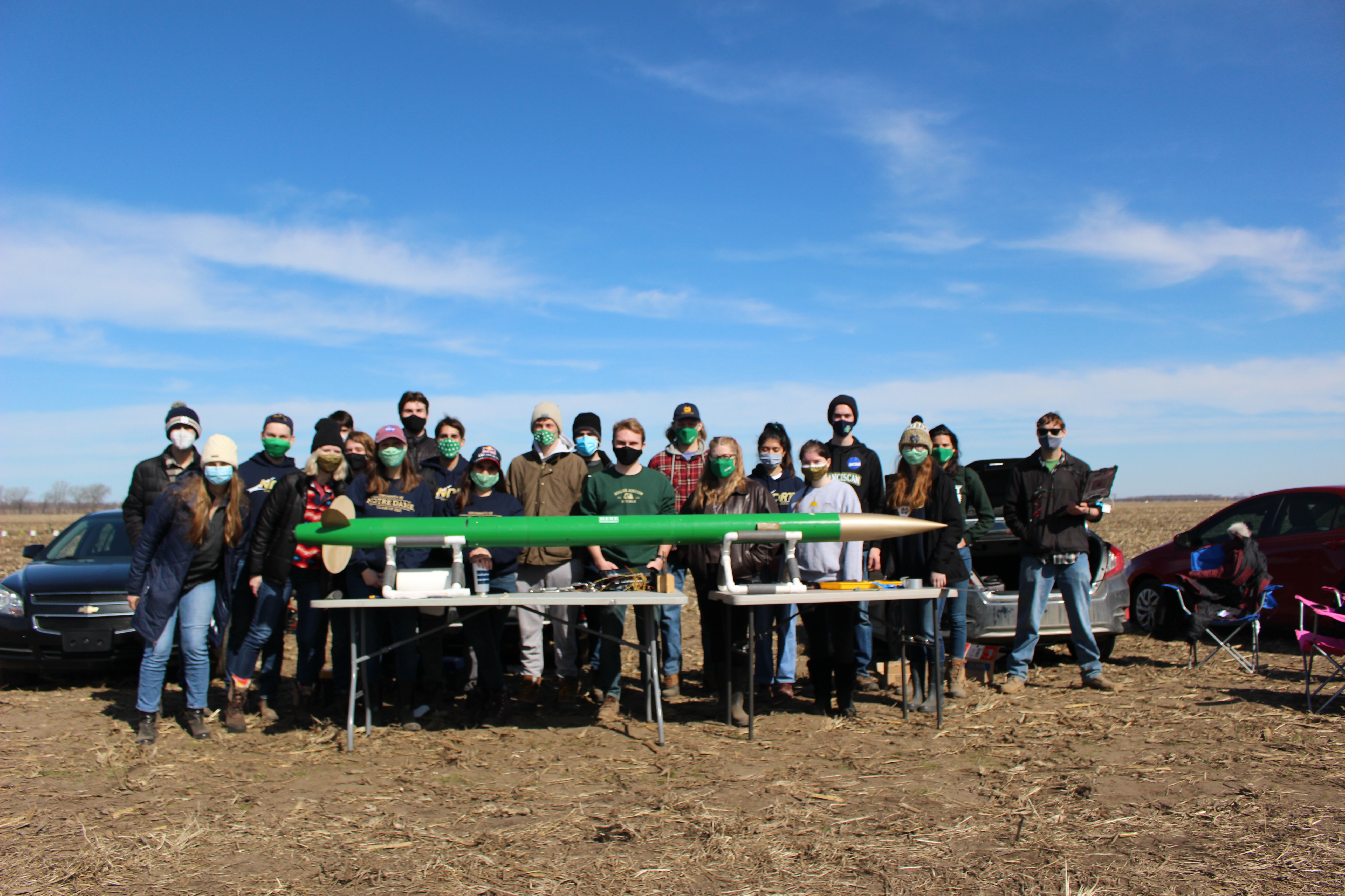 Rocketry team members at a test launch